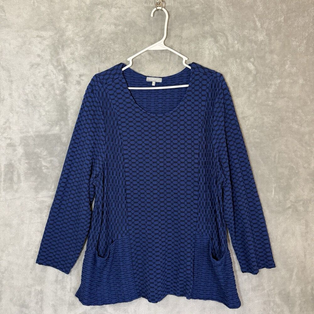 Habitat Women's Blue Honeycomb Tunic 2xl XXL Rayon Spandex Casual Plus Top
